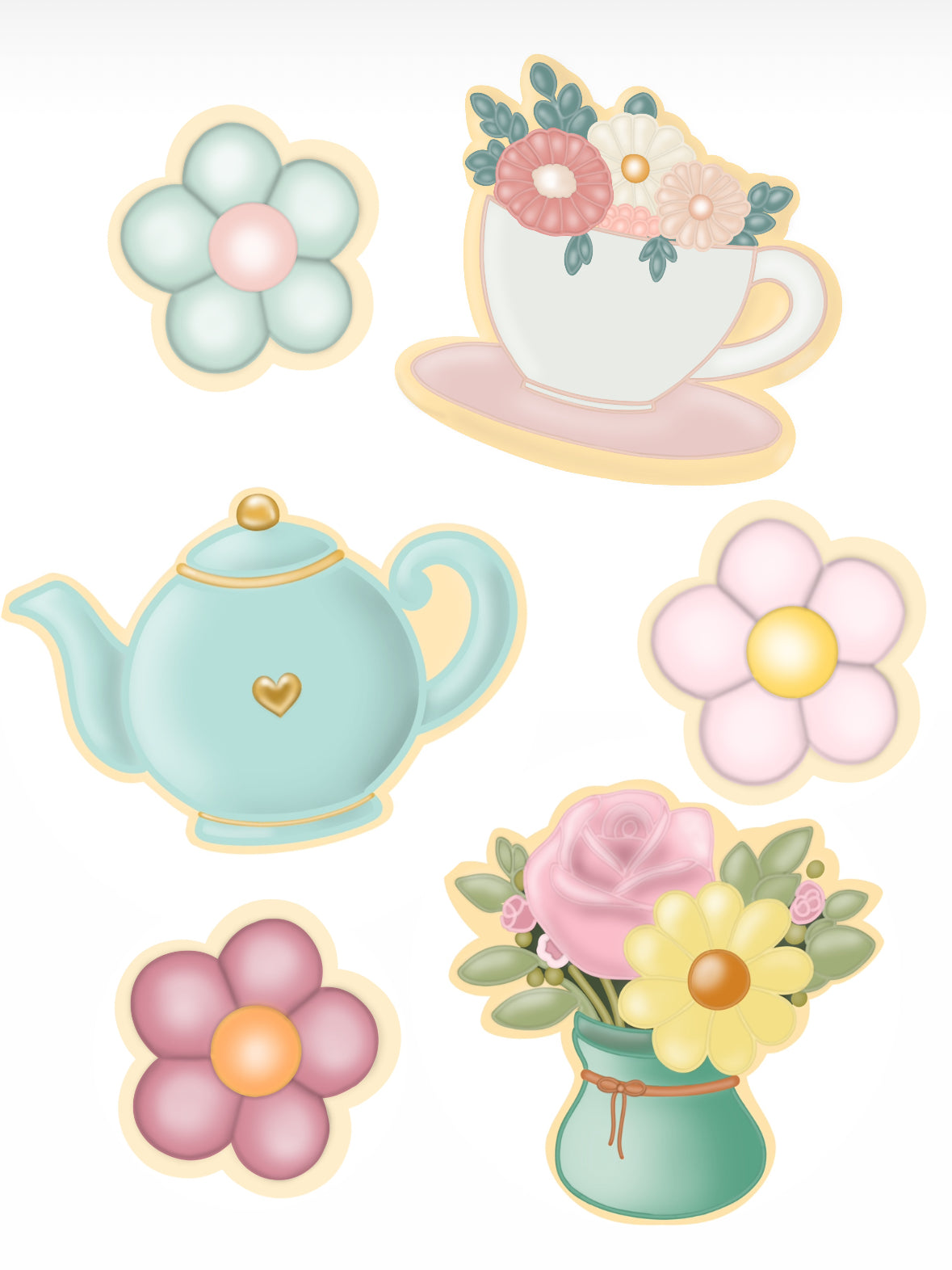 Tea and floral cookie cutters